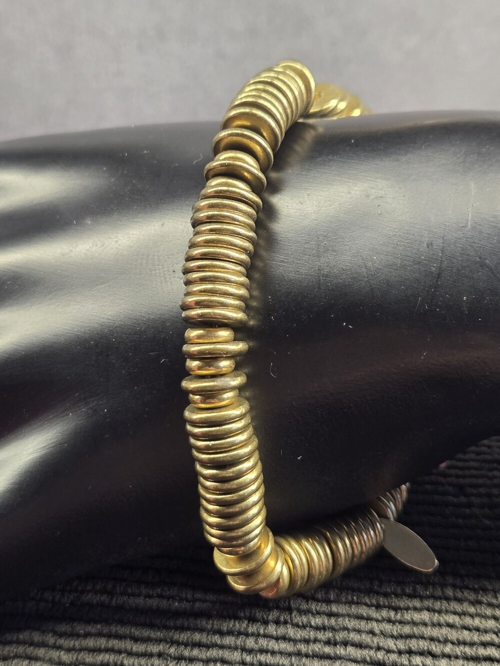 Serefina Gold Coil Stretch Bracelet Stacked Disc Beads One Size